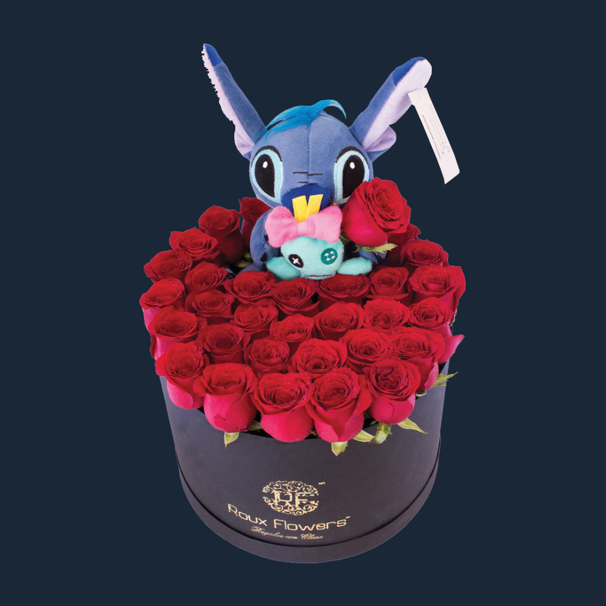 Arreglo Rosas Rojas + Stitch en Caja